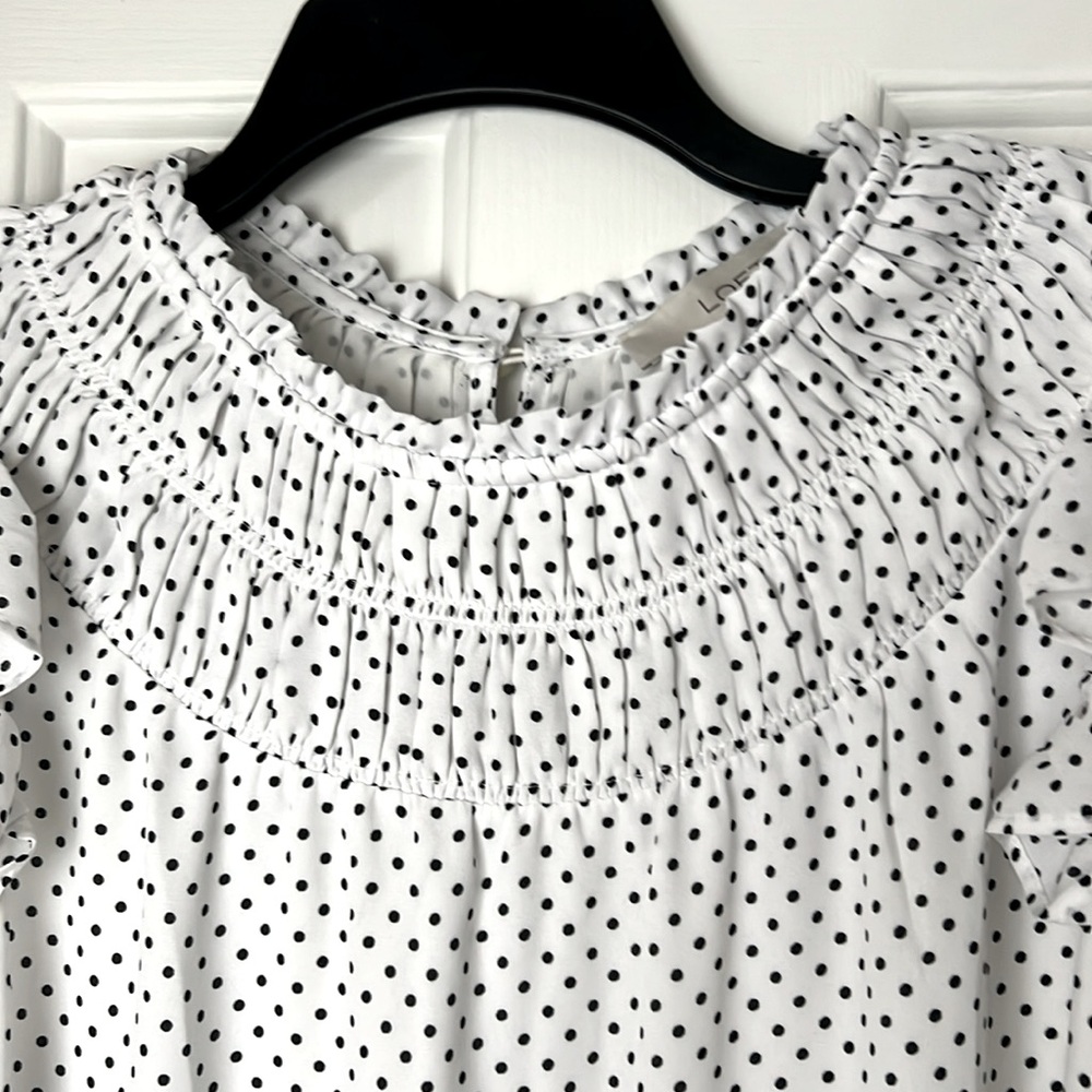 Women’s Small Loft Blouse Top.  Black and White Polka Dot. Excellent condition - Picture 8 of 11